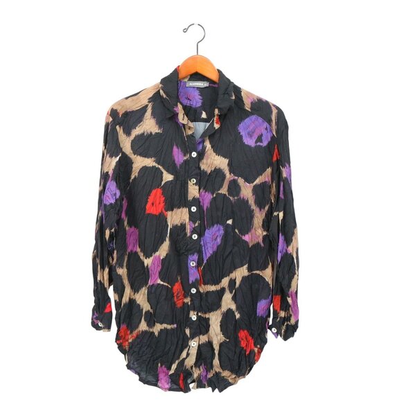 Alembika Cosmopolitan Button Down Shirt Top in Violet Crinkle Oversized XS - Picture 4 of 7